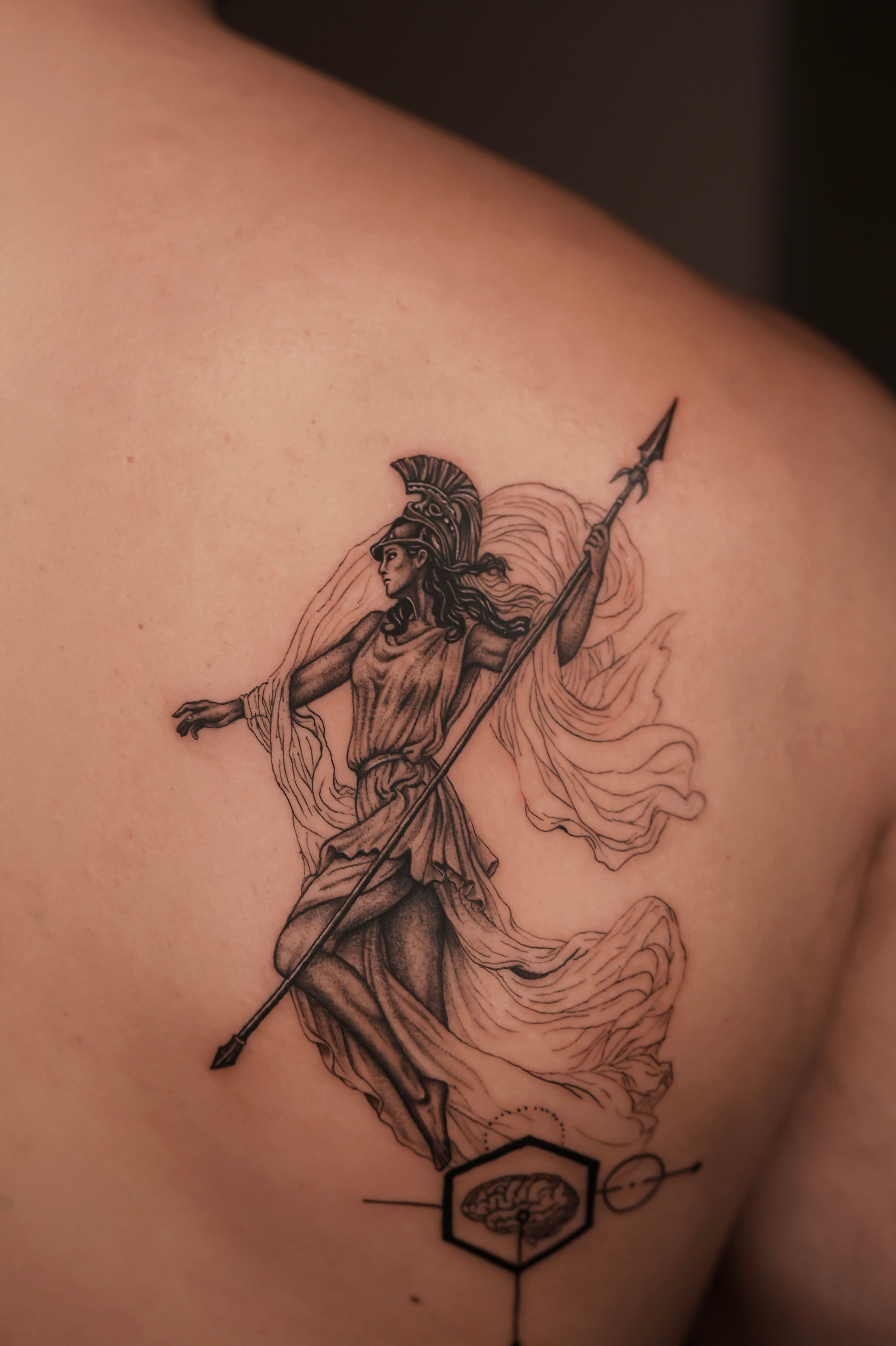 Athena Greek Mythology Back Tattoo