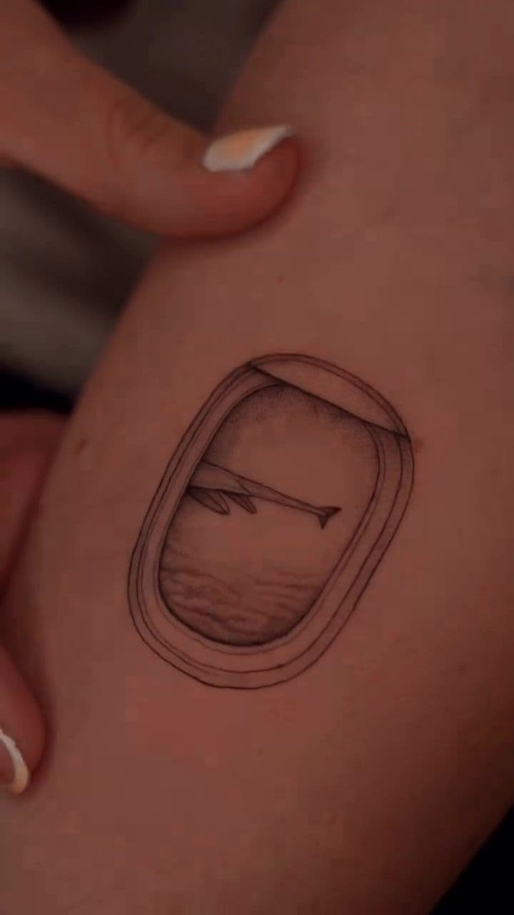 Airplane Window View Fineline Tattoo