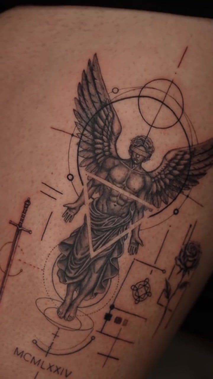 Angel and Geometry Memorial Thigh Piece 1